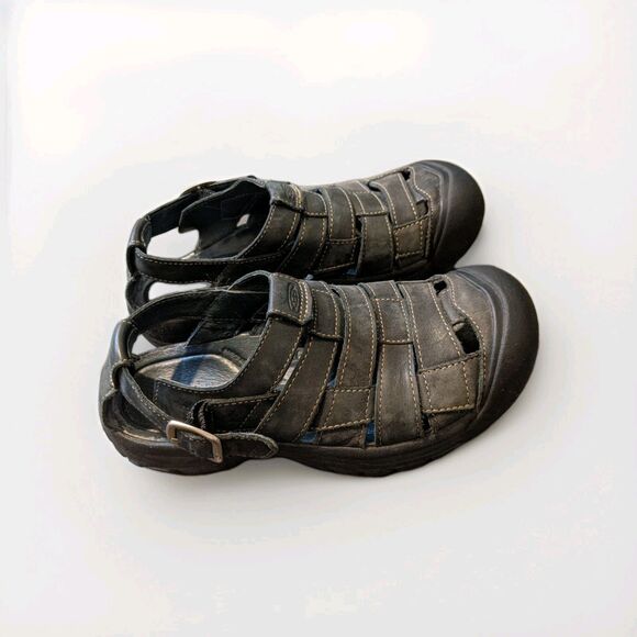 Keen Strappy Black Leather Sandals Women's 8.5 Closed Buckle Heavy Duty Walking - Picture 2 of 11
